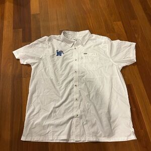 Columbia PFG White Short Sleeve Men's Shirt with University of Memphis Logo